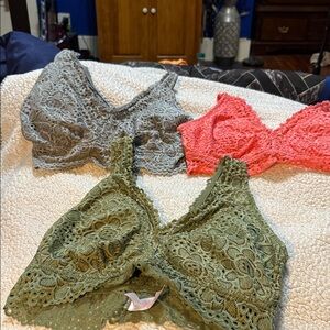No Boundaries Lace Bralette Trio - Olive, Coral, Gray